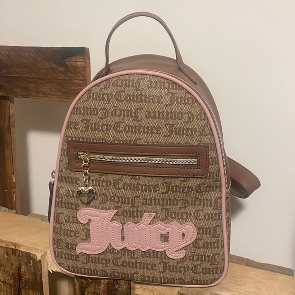 Juicy Couture Backpack Brown Tan zip chestnut chino paparazzi bag New Sz Medium